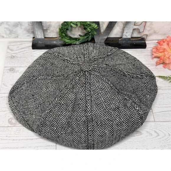 Newsboy Paper Boy Baker Boy Cap Gray Herringbone Tweed Hat Unisex OS Vintage - Picture 13 of 16